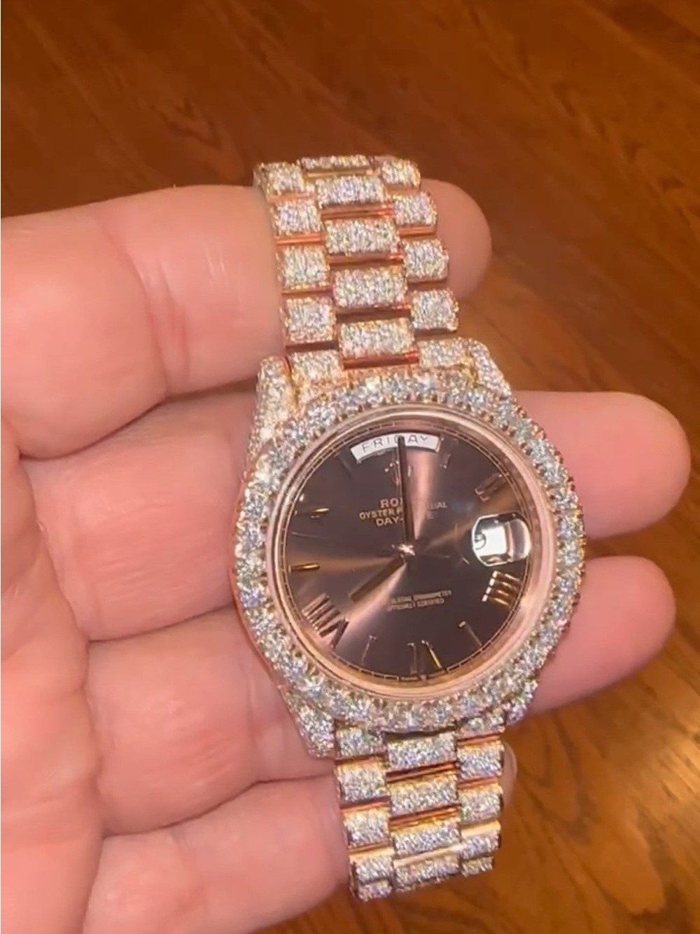 Rolex Rose Gold and Brown Diamond-Accented Day-Date Watch